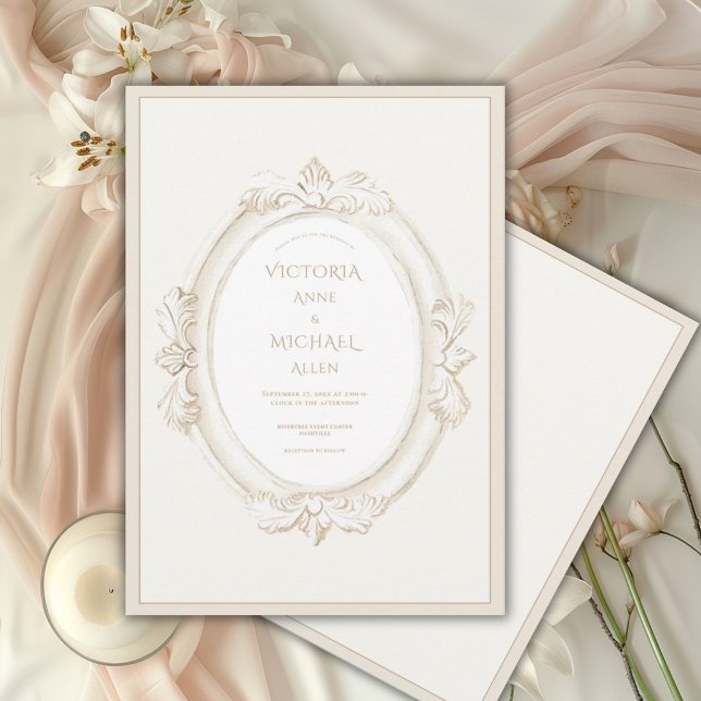 Convites Casamento Neutro Elegante Vintage (Criador carregado)