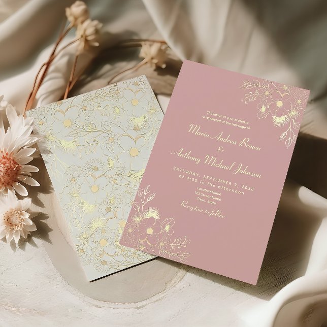 Convites Casamento Neutro Floral Rosa Poeira (Criador carregado)
