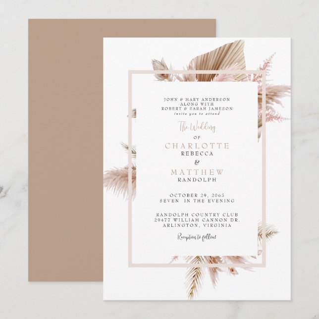 Convites Casamento Neutro Pampas (Frente/Verso)