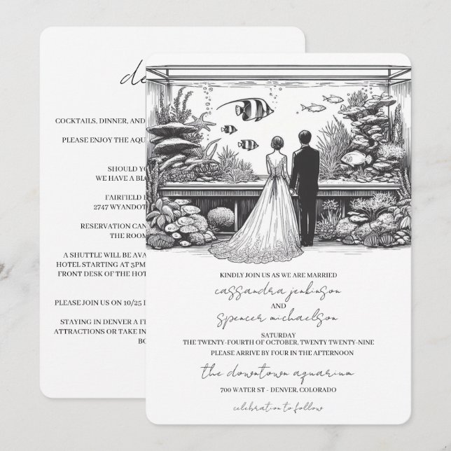 Convites Casamento no Aquário com Detalhes (Frente/Verso)