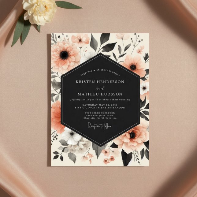 Convites Casamento no Bosque Florido de Pêssego (Criador carregado)