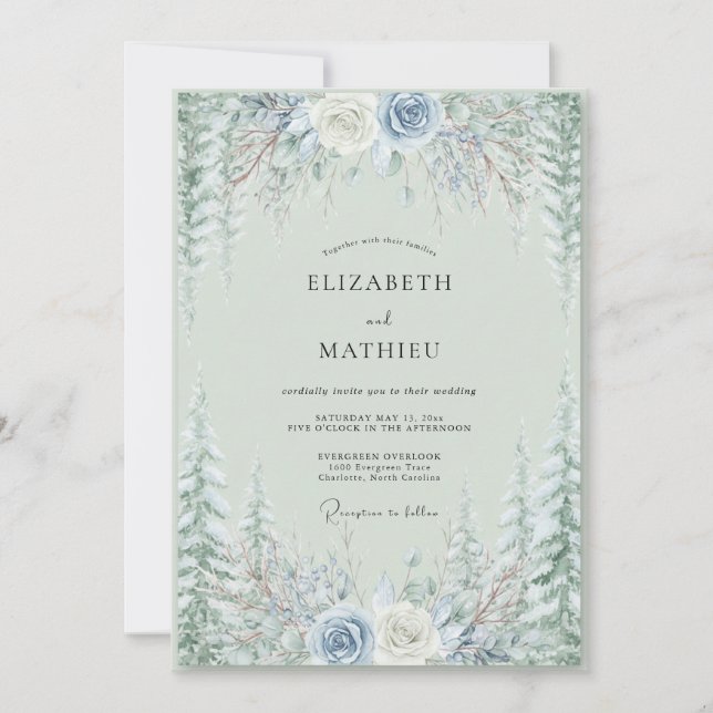 Convites Casamento no Bosque Imaculado em Verde Sage (Frente)