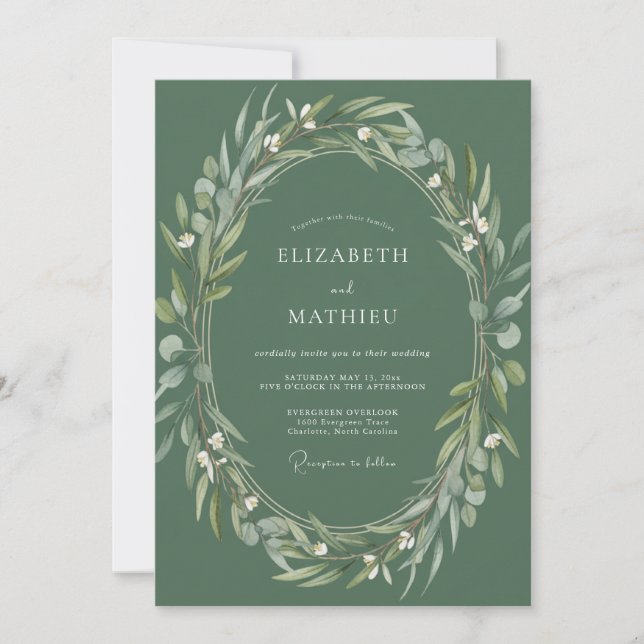 Convites Casamento no Bosque Sussurrante em Verde Sage (Frente)