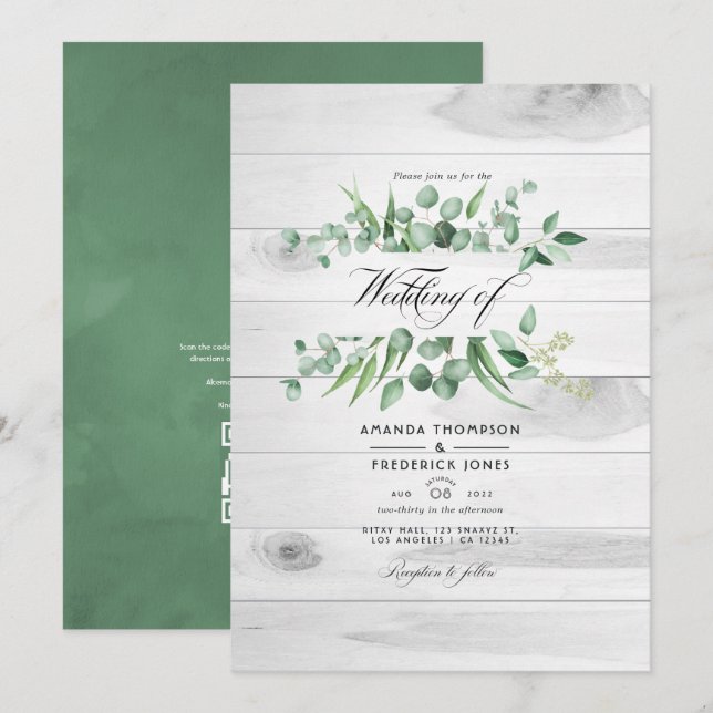 Convites Casamento no Campo com Código QR de Folhagem de Eu (Frente/Verso)