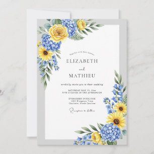 Convites Casamento no Campo Espirituoso Azul Amarelo