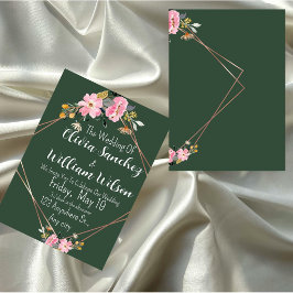 Convites Casamento no Campo Verde Dourado Rosa Cor-de-Rosa