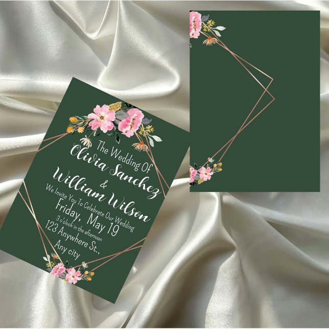Convites Casamento no Campo Verde Dourado Rosa Cor-de-Rosa (Criador carregado)