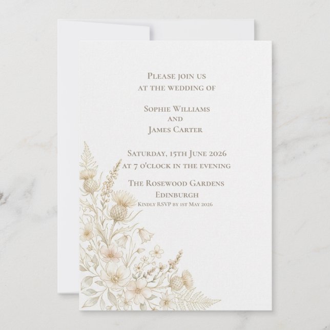 Convites Casamento no Canto Botânico de Flores Silvestres d (Frente)