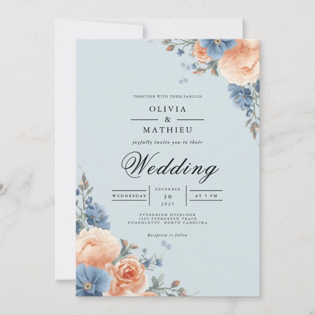 Convites Casamento no Canto Floral Pastel (Frente)
