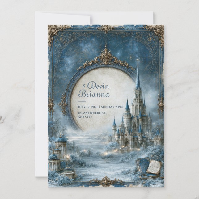 Convites Casamento no Castelo Azul Celestial (Frente)