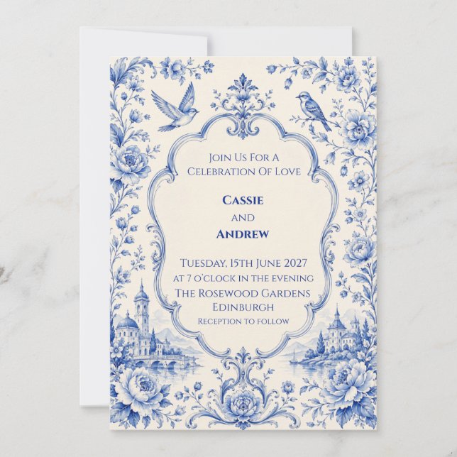 Convites Casamento no Castelo Azul Chinoiserie (Frente)