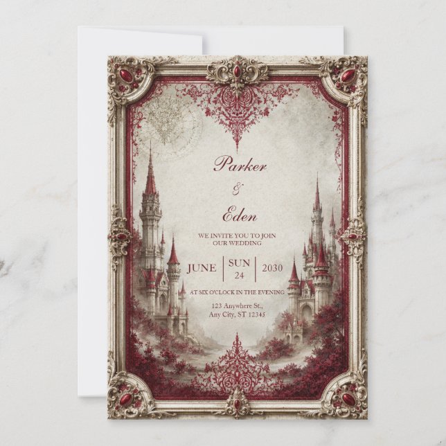 Convites Casamento no Castelo Crimson Spire (Frente)