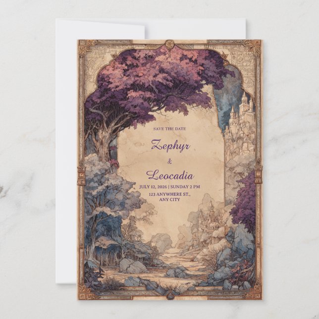 Convites Casamento no Castelo da Árvore Roxa de Fantasia Vi (Frente)
