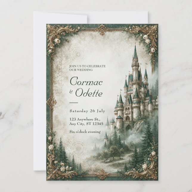 Convites Casamento no Castelo da Névoa Esmeralda (Frente)