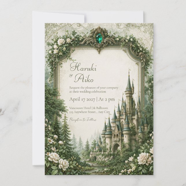 Convites Casamento no Castelo da Rosa Esmeralda (Frente)