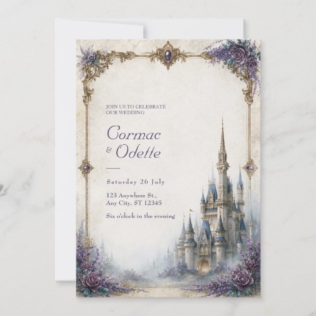 Convites Casamento no Castelo da Rosa Lavanda (Frente)