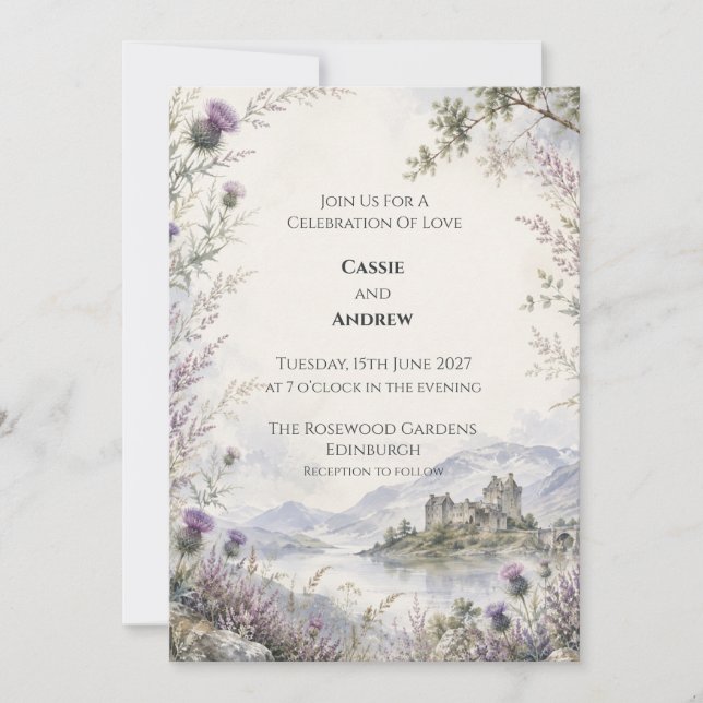 Convites Casamento no Castelo das Terras Altas da Escócia T (Frente)