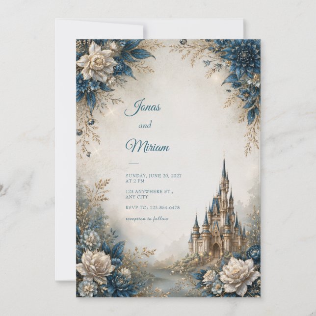 Convites Casamento no Castelo de Marfim Azul (Frente)