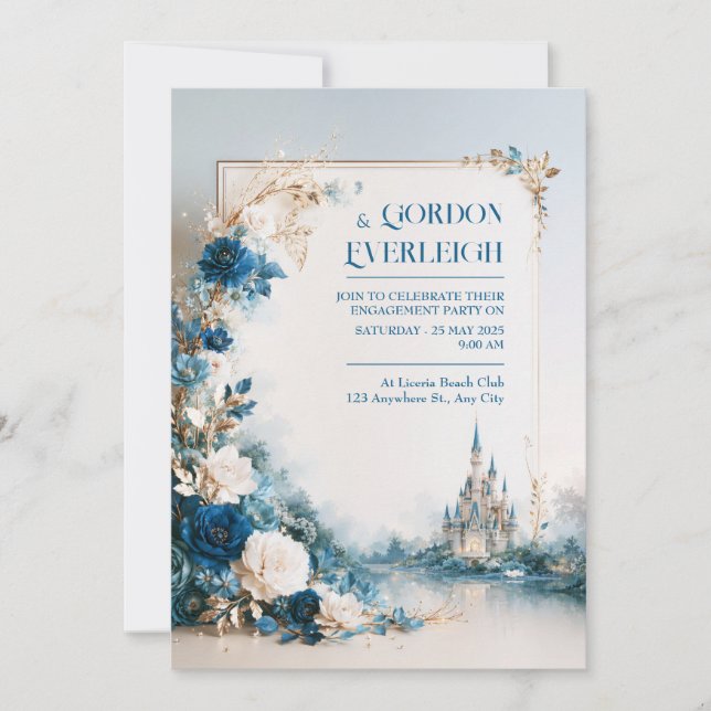 Convites Casamento no Castelo Floral Safira (Frente)