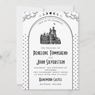 Convites Casamento no Castelo Preto e Branco Art Déco Gótic