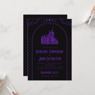 Convites Casamento no Castelo Preto Roxo Art Déco Gótico