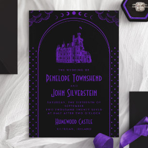 Convites Casamento no Castelo Preto Roxo Art Déco Gótico