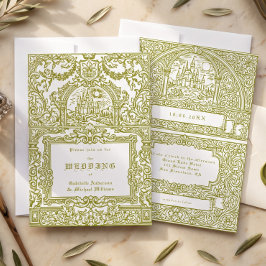 Convites Casamento no Castelo Real Vintage Verde Oliva Medi