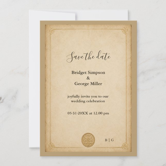 Convites Casamento Nó Celta Pergaminho Minimalista Medieval (Frente)