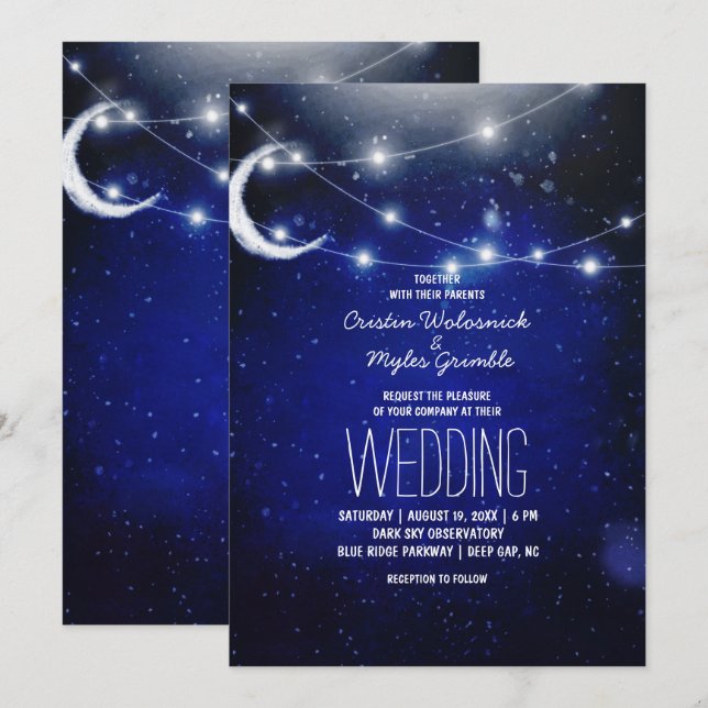 Convites Casamento no Céu Noturno | Luzes de Corda (Frente/Verso)