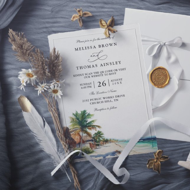 Convites Casamento no Código QR da Praia de Cancun México A (Criador carregado)