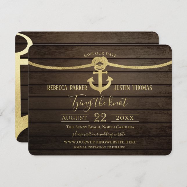 Convites Casamento Nó de Lapela de Navio Náutico e Âncora (Frente/Verso)