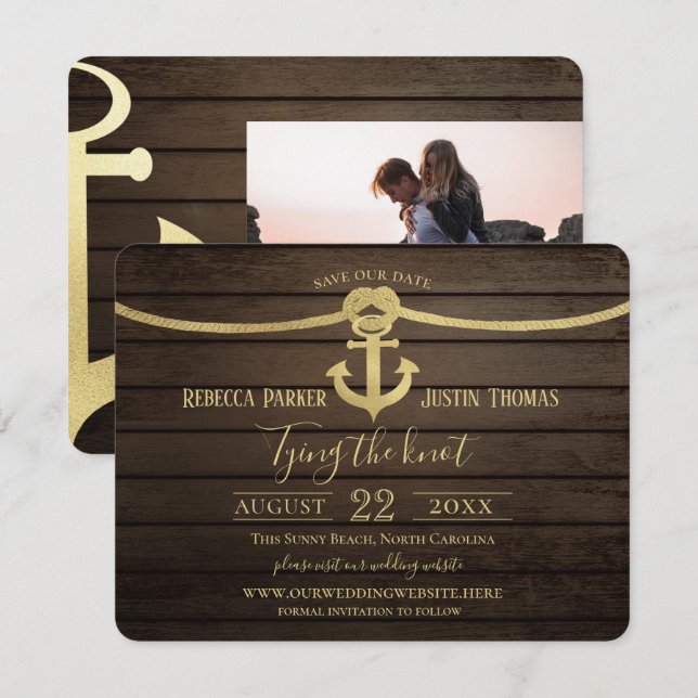 Convites Casamento Nó de Navio Náutico e Âncora (Frente/Verso)