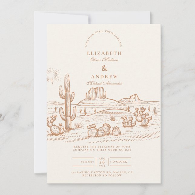 Convites Casamento no Deserto de Cacto Boho Ocidental (Frente)