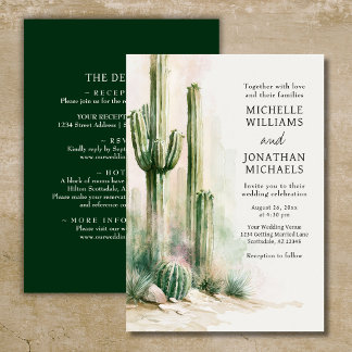 Convites Casamento no Deserto de Cacto com Aquarela Tudo em