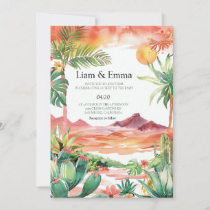 Convites Casamento no Deserto de Cacto Mexicano em Aquarela