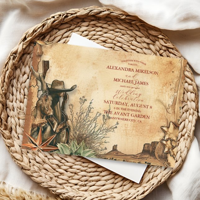 Convites Casamento no Deserto de Cactus Boho Ocidental (Criador carregado)