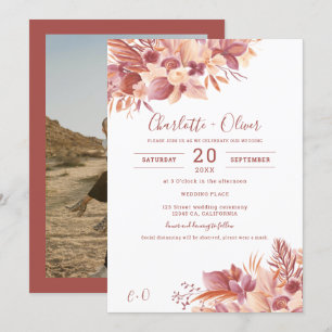 Convites Casamento no deserto floral boho terracota pampas 