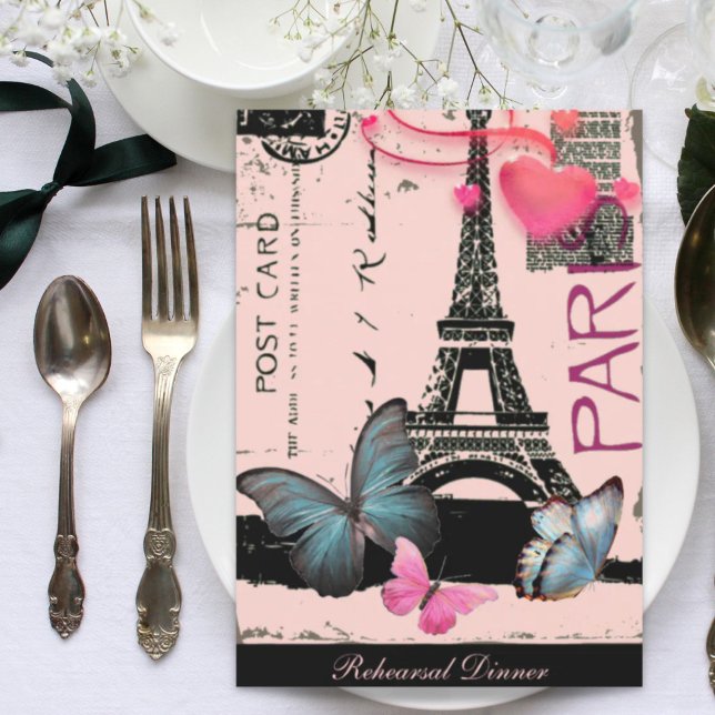 Convites casamento no destino da torre eiffel rosa em paris (pink paris eiffel tower destination wedding invitation)