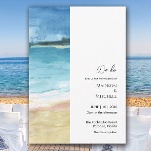 Convites Casamento no Destino de Praia Oceânica com Aquarel