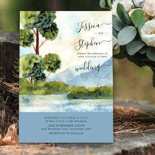 Convites Casamento no Destino Lago Evergreen Dusty Blue