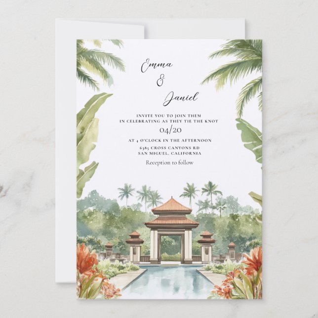 Convites Casamento no Destino Paisagem de Bali (Frente)
