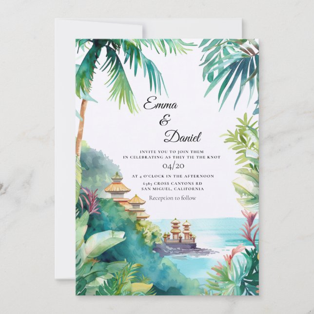 Convites Casamento no Destino Paisagem de Bali (Frente)