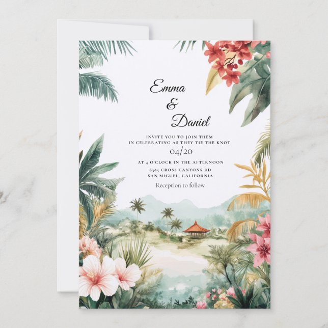 Convites Casamento no Destino Paisagem de Bali (Frente)