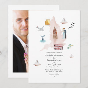 Convites Casamento no Destino Watercolor Inglaterra Reino U