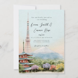 Convites Casamento no Destino Watercolor Kyoto Japão