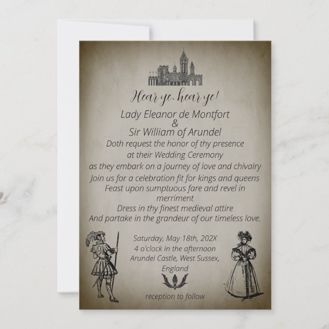 Convites Casamento no estilo Pergaminho Escuro da Renascenç (Frente)