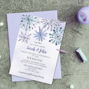 Convites Casamento no inverno Azul de Flocos de Neve com Aq