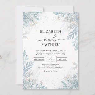 Convites Casamento no inverno Botânico de Frost Azul Elegan
