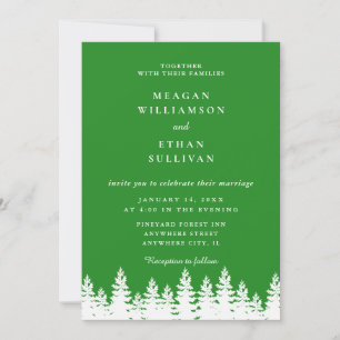 Convites Casamento no inverno Branco Verde da Floresta Eleg