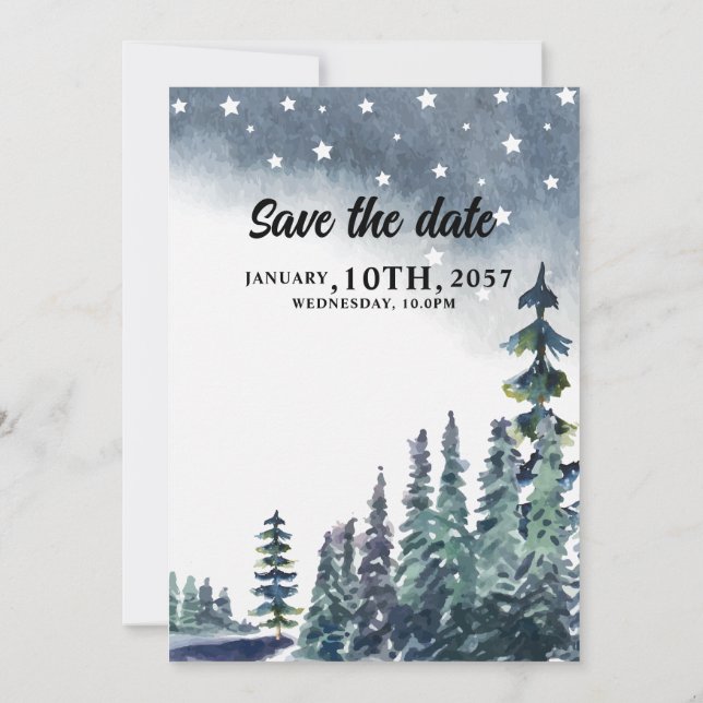 Convites Casamento no inverno com pinheiro azul nevy sky (Verso)